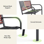 Outdoor Bench, Sturdy Metal Garden Bench with Classic Stars and Stripes Design Metal Backrest, 2-Person Patio Bench for Outside Seating, Cast Iron Steel Porch Yard Lawn Furniture, Red
