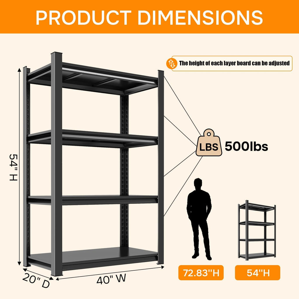 Wide & Deep Bookshelf, 4-Tier Heavy Duty Shelves for Storage, Large Industrial Metal Bookcase for Books and Collectibles, 20" Deep