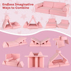 Costzon 8 Pcs Modular Kids Play Couch, Toddler Sectional Sofa Chair, Convertible Baby Pink Sofa & Floor Cushion, Bedroom & Playroom Furniture for Building Fort Gift for Boys Girls 3+ (Pink)