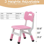 2 Pack Adjustable Kids Chair, 3 Height Levels Plastic Toddler Chair with Non-Slip Feet, 220lbs Load Capacity, Indoor Outdoor Home Kindergarten Chair for 3-8 Years Old-Pink