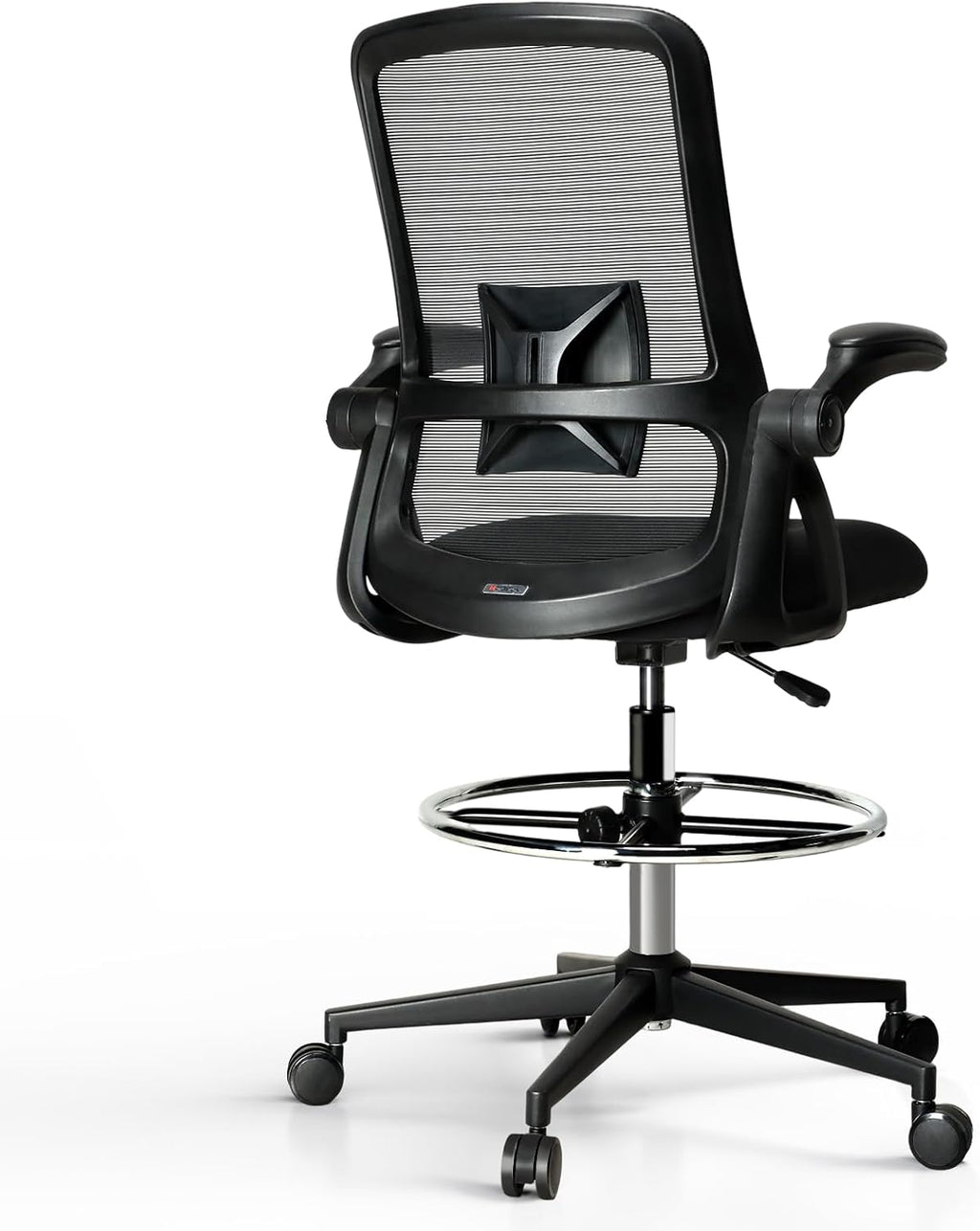 Drafting Chair, Tall Office Chair with Lumbar Support, High Office Chair with Flip up Armrests, Standing Desk Chair with Adjustable Footrest Ring, Breathable Mesh Back, Black