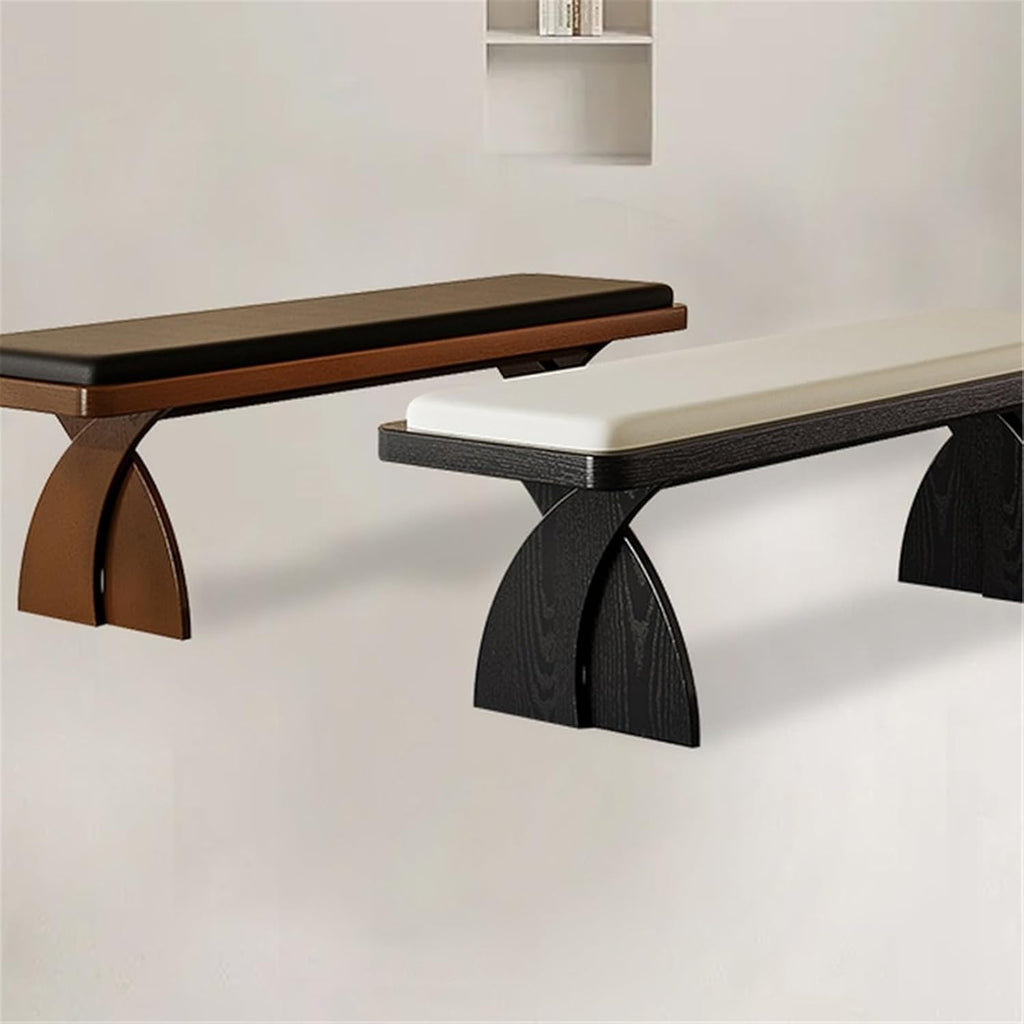 Modern Wooden Long Bench at The Foot of The Bed in The Bedroom Dressing Room or Home Use Leather Shoe Changing Entryway(Small)