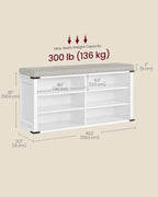 VASAGLE LIRY Collection - Shoe Storage Bench with Removable Cushion, Shoe Rack with Padded Seat, Entryway Bench with 6 Open Compartmens, Adjustable Shelves, Cloud White ULSB105W01