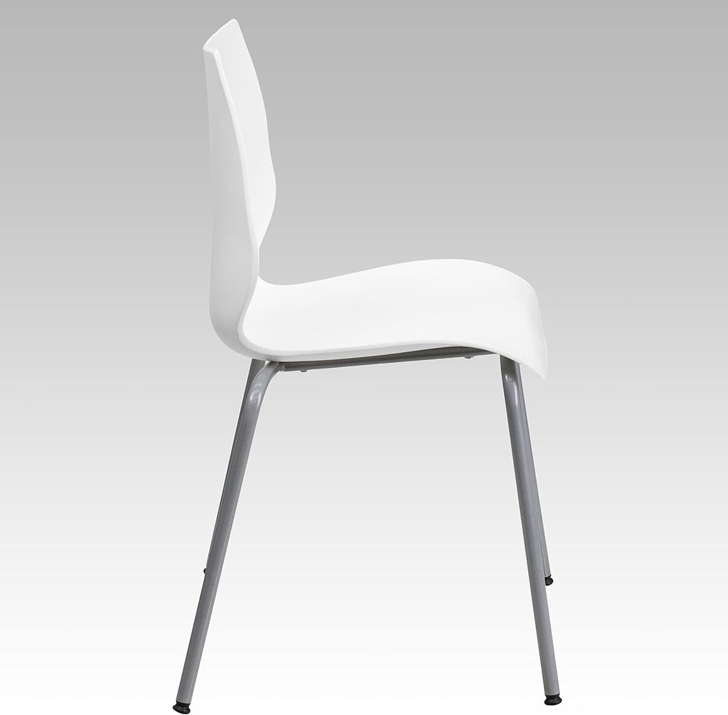 Flash Furniture Hercules Series Modern Plastic Stacking Event/Waiting Room Chairs, Ergonomic Lobby Chairs with Contoured Seats, Set of 5, White/Silver