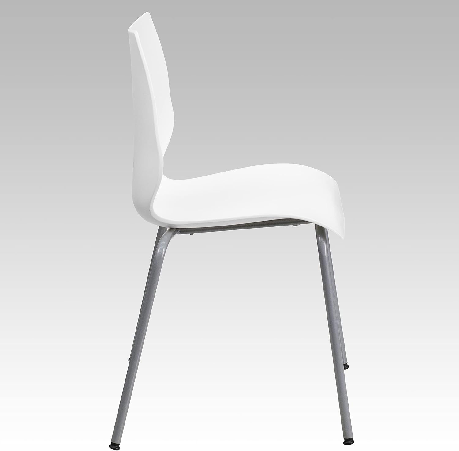 Flash Furniture Hercules Series Modern Plastic Stacking Event/Waiting Room Chairs, Ergonomic Lobby Chairs with Contoured Seats, Set of 5, White/Silver