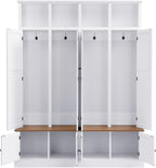 LUMISOL Farmhouse Hall Tree with Bench and Shoe Storage, Entryway Bench with Coat Rack, Hooks, 8 Cabinets & 4 Top Cubbies for Mudroom, Entrance, Hallway, White