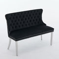 Velvet Double Dining Loveseat Bench with Wing Back, Tufted Upholstered 2-Seat Design,Silver Stainless Steel Legs, Modern Mid-Century Accent Seating for Dining Room, Kitchen, or Entryway (Black)