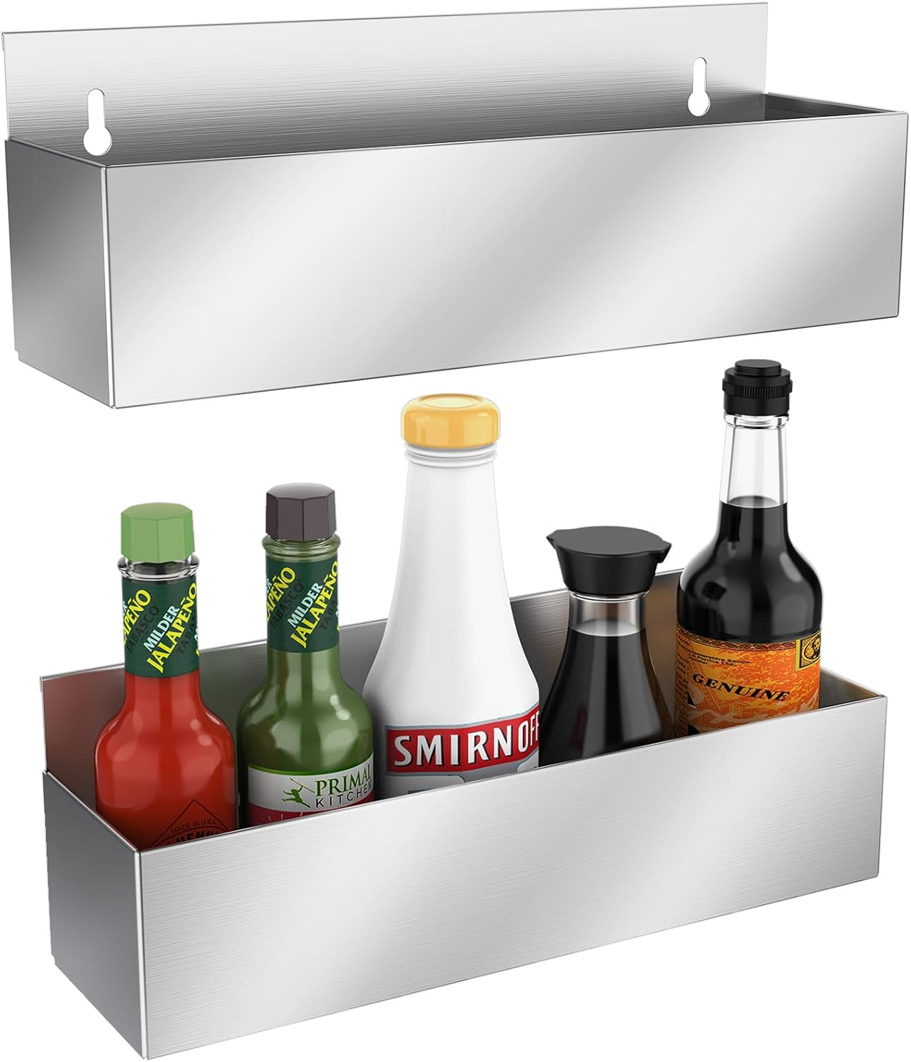 2 PCS 15 Inch Stainless Steel Liquor Bottle Holder,Single Speed Rail Bottle Holder,Wall Mounted Rack for Bottle Storage,Suitable for Bars, Kitchens