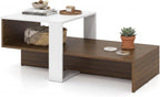 Giantex Small Coffee Table with Storage, 31.5" Wood Unique Center Table with 2-Tier Shelf, Low Accent Cocktail Tea Table, Mid Century Modern Coffee Table for Living Room, Small Spaces, Walnut & White