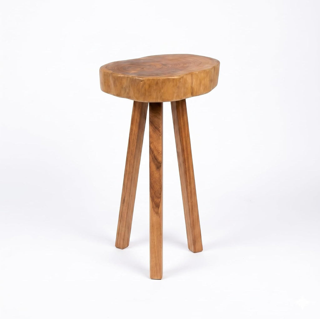 Live Edge Solid Wood Stool – Handcrafted Natural Wood Side Table – Rustic Plant Stand & Accent Stool – Thick Wood Slab End Table for Living Room & Bedroom