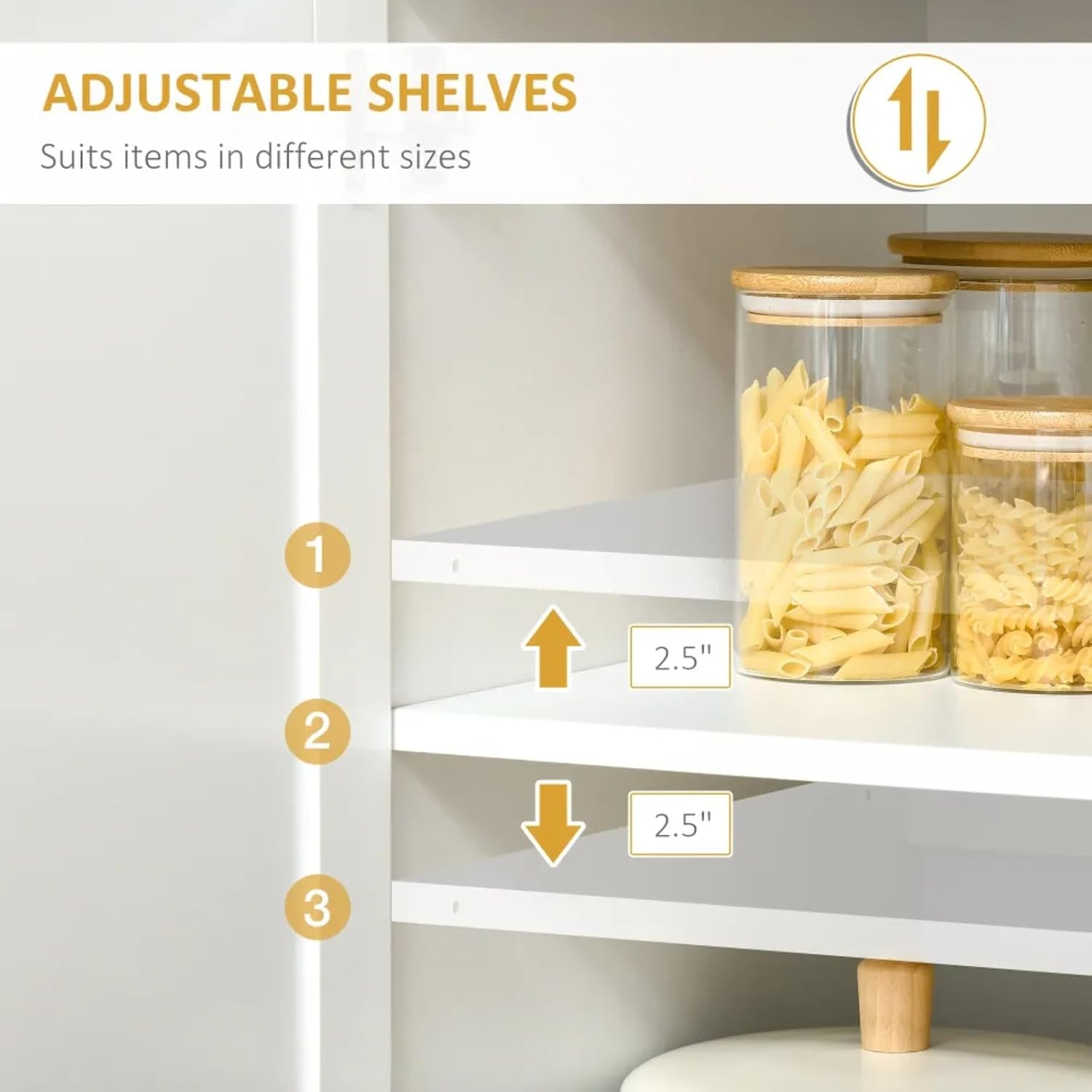 Hassyee Classic Contemporary Look Storage Cabinets, Kitchen Pantry Freestanding Storage Cabinet with 2 Double-Door Cabinets and 2 Framed Glass Doors
