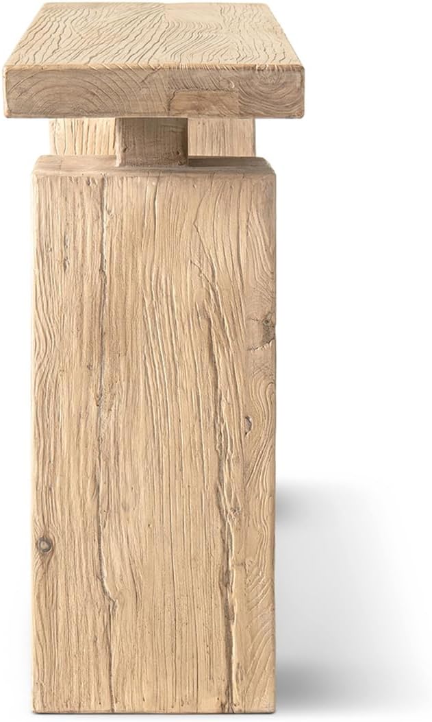 Jennifer Taylor Home Calder 60" Solid Reclaimed Elm Plinth Console Table, Heritage Light Natural Brown Reclaimed Elm