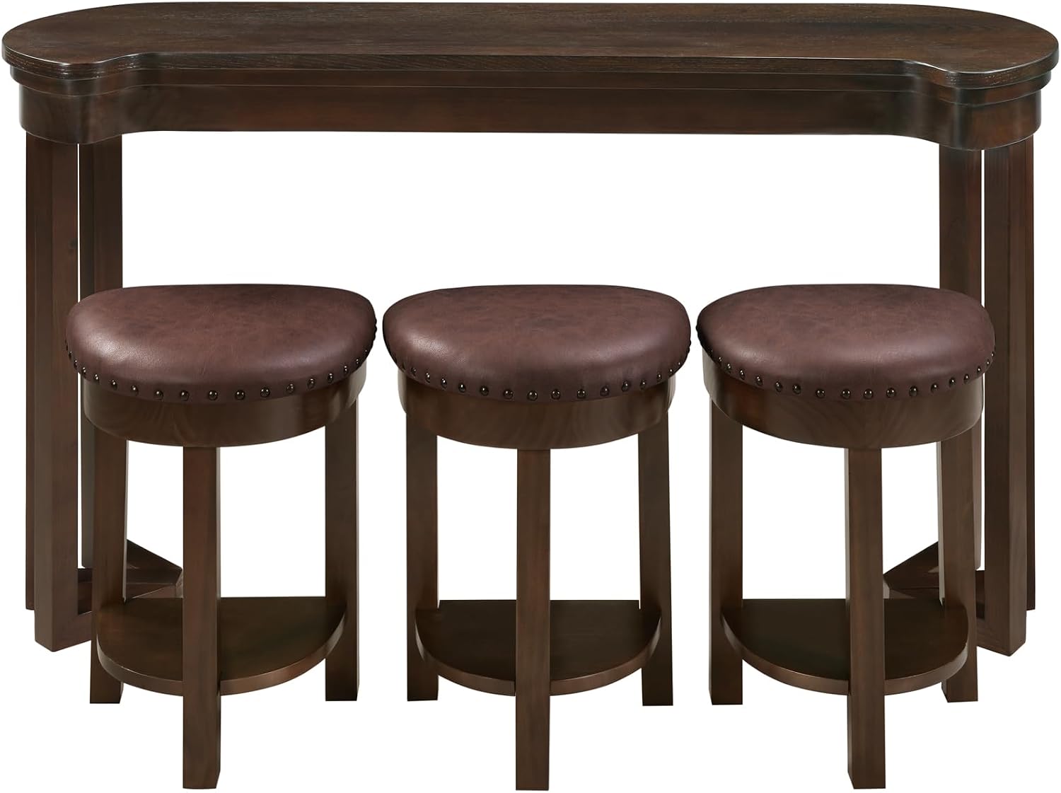 Merax 4 Piece Bar Table Set with 3 PU Upholstered Bar Stools, Solid Wood Counter Height Kitchen Table Set, Breakfast Table with 3 Padded Stools for Living Room, Dining Room, Espresso