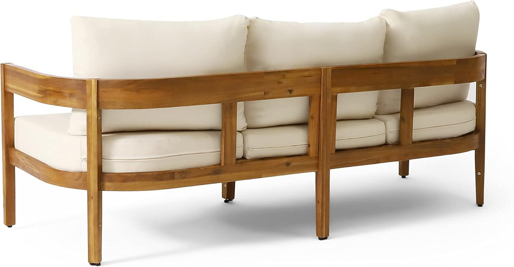 Merax 76.5" Outdoor Acacia Wood Frame 3 Seater Sofa with Cushions for Patio,Garden