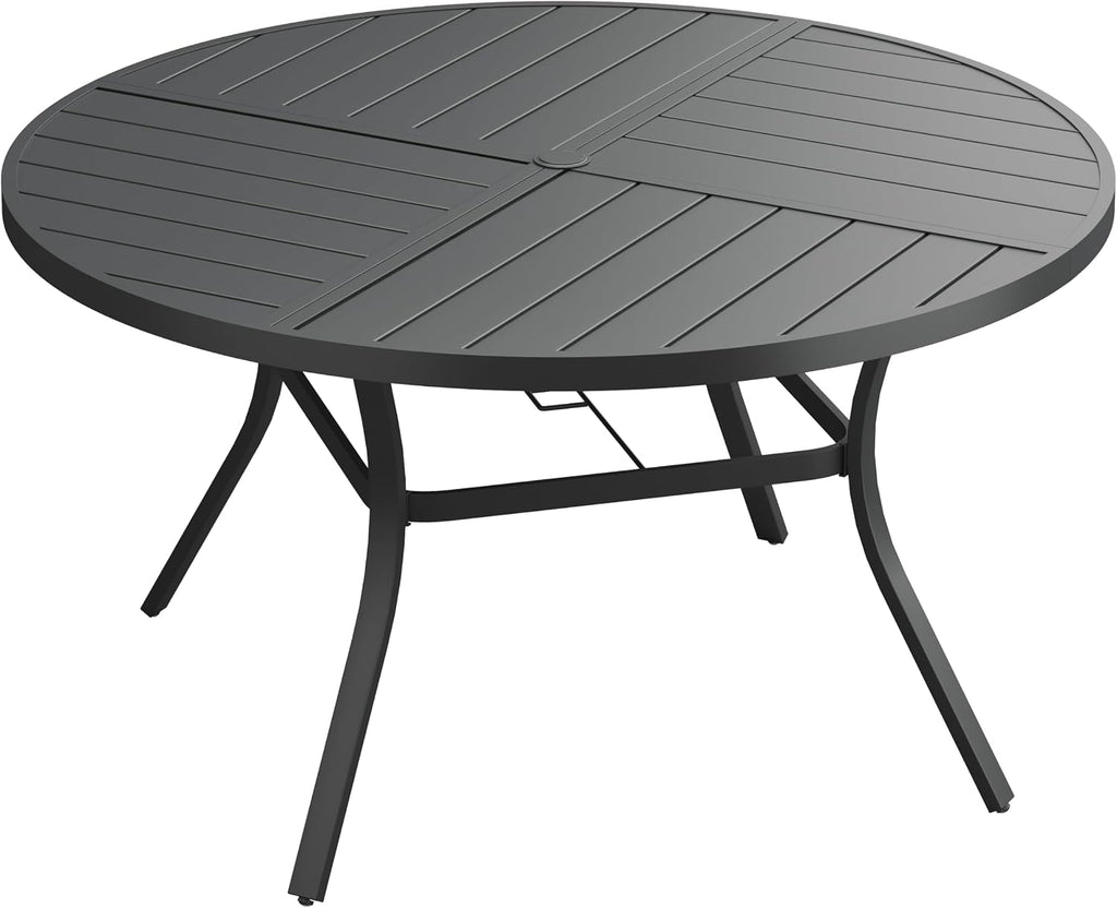 VICLLAX 53" Round Patio Dining Table for 6-8, All Weather Metal Outdoor Table with 1.57" Umbrella Hole and Surdy Frame for Garden Lawn Deck, Black