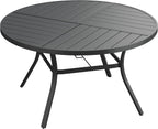 VICLLAX 53" Round Patio Dining Table for 6-8, All Weather Metal Outdoor Table with 1.57" Umbrella Hole and Surdy Frame for Garden Lawn Deck, Black