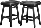 Raynesys 24 Inche Bonded Leather Counter Height Bar Stools Set of 2 Curved | Barstools with Curved Bonded Leather Seats & Heavy Duty Metal Legs for Kitchen Counter, Easy Assembly, All Black