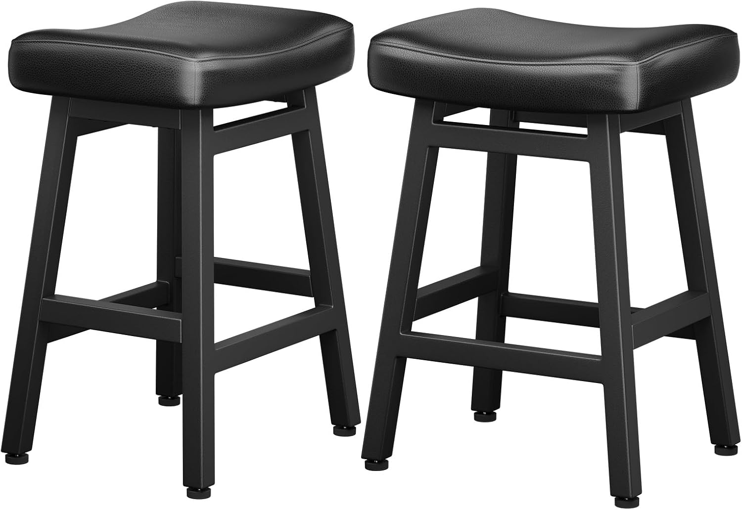 Raynesys 24 Inche Bonded Leather Counter Height Bar Stools Set of 2 Curved | Barstools with Curved Bonded Leather Seats & Heavy Duty Metal Legs for Kitchen Counter, Easy Assembly, All Black