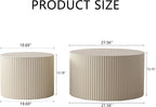 KEVINSPACE Nesting Coffee Table Set of 2 Circle CoffeeTable Modern NestingTables for Living Room Round Fluted Wooden CoffeeTabl No Need Assembly for Bedroom Balcony Lounge 47.25" Beige