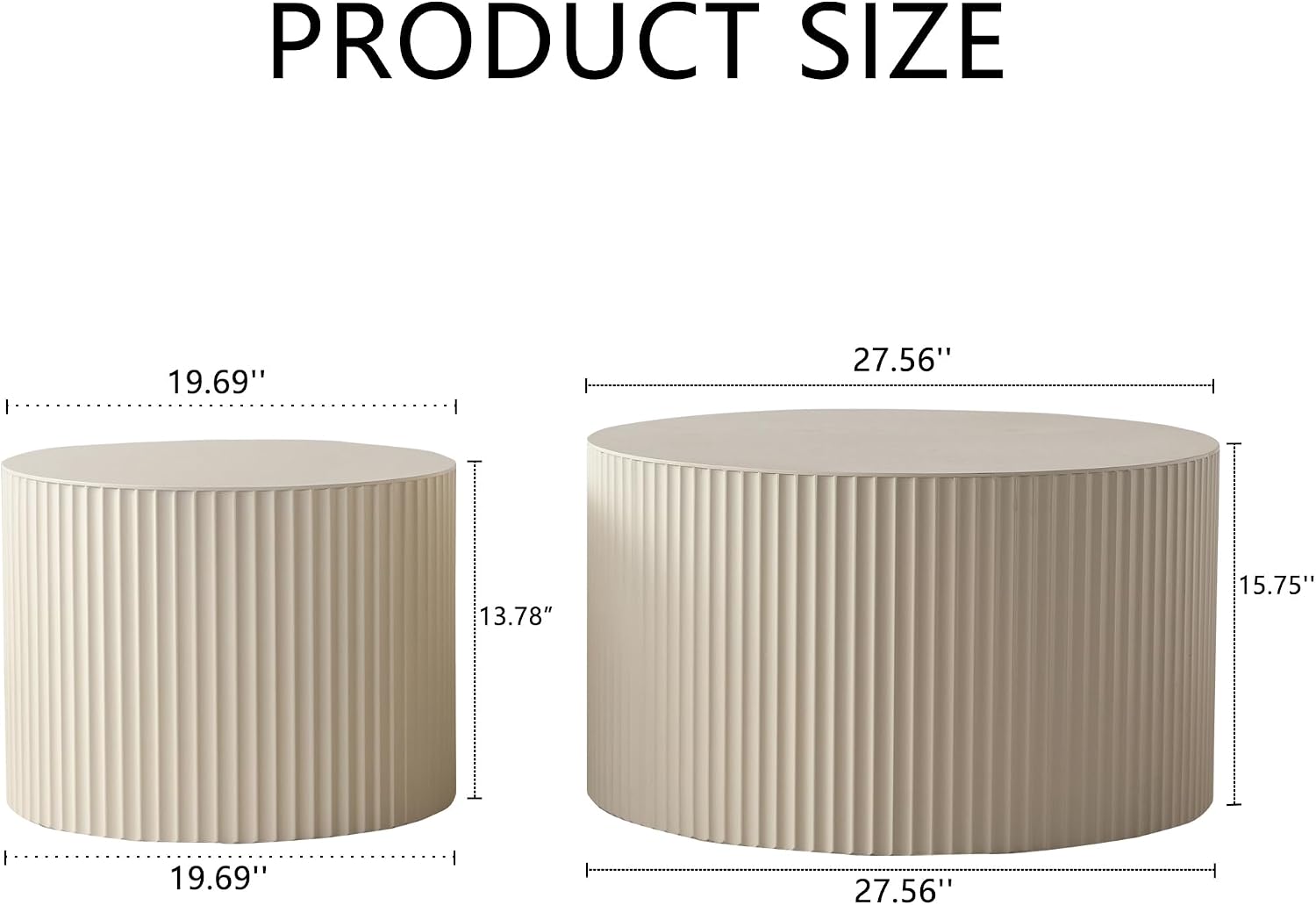 KEVINSPACE Nesting Coffee Table Set of 2 Circle CoffeeTable Modern NestingTables for Living Room Round Fluted Wooden CoffeeTabl No Need Assembly for Bedroom Balcony Lounge 47.25" Beige