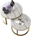 Coffee Table Set of 2， Nest of Tables Marble l White Modern Coffee Table Round Sofa Side End Table Living Room Balcony Nesting Tables，(80cm+60cm)