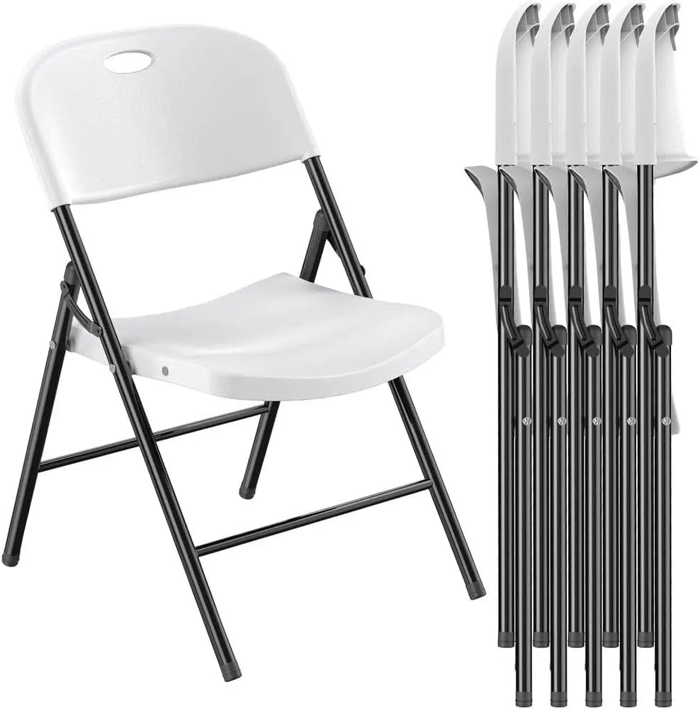 6 Pack Plastic Folding Chairs Light Weight, Ergonomic Portable Chair Backrest, Triangular Steel Frame Floor Protector Legs, 350lbs Capacity Heavy Duty Resin Material for Party, Dinner, Classrooms