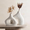 DOWAN Ceramic Vase Set of 2, 7.6" Decorative Pampas Vase for Home Decor, Modern Farmhouse Pottery Vase for Living Room Coffee Table Kitchen Bedroom Desk Entryway Mantel Book Shelf, Soft White