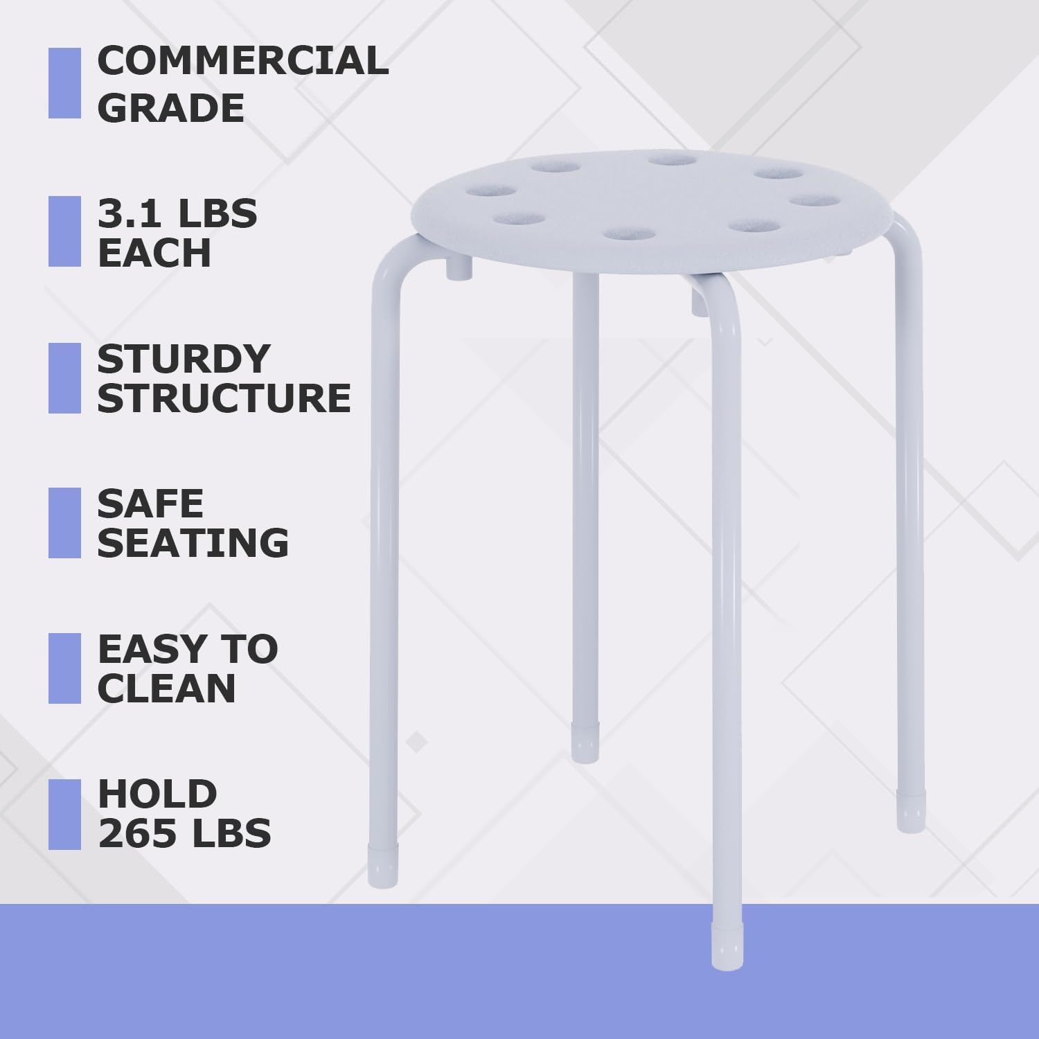 VECELO 6-Piece Stacking Stools, 17.7 Inch Standard Height, Portable Stackable Colorful Decoration Stools for School Classroom and Office Use, White