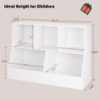DINZI LVJ Toy Storage Organizer, Kids Bookshelf, Wood Toy Storage Cabinet, 5 Cubby Children Bookcase, 43.3" L Toddler Book Shelf for Playroom, Living Room, Nursery, Hallway, Classroom, White