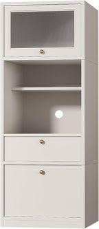 71" Tall Pantry Cabinet, Freestanding Storage Cabinet with Doors and Adjustable Shelves, Drawer and Anti-Tip Kit, E1-Grade Wood for Kitchen Pantry Bathroom Storage, Warm White