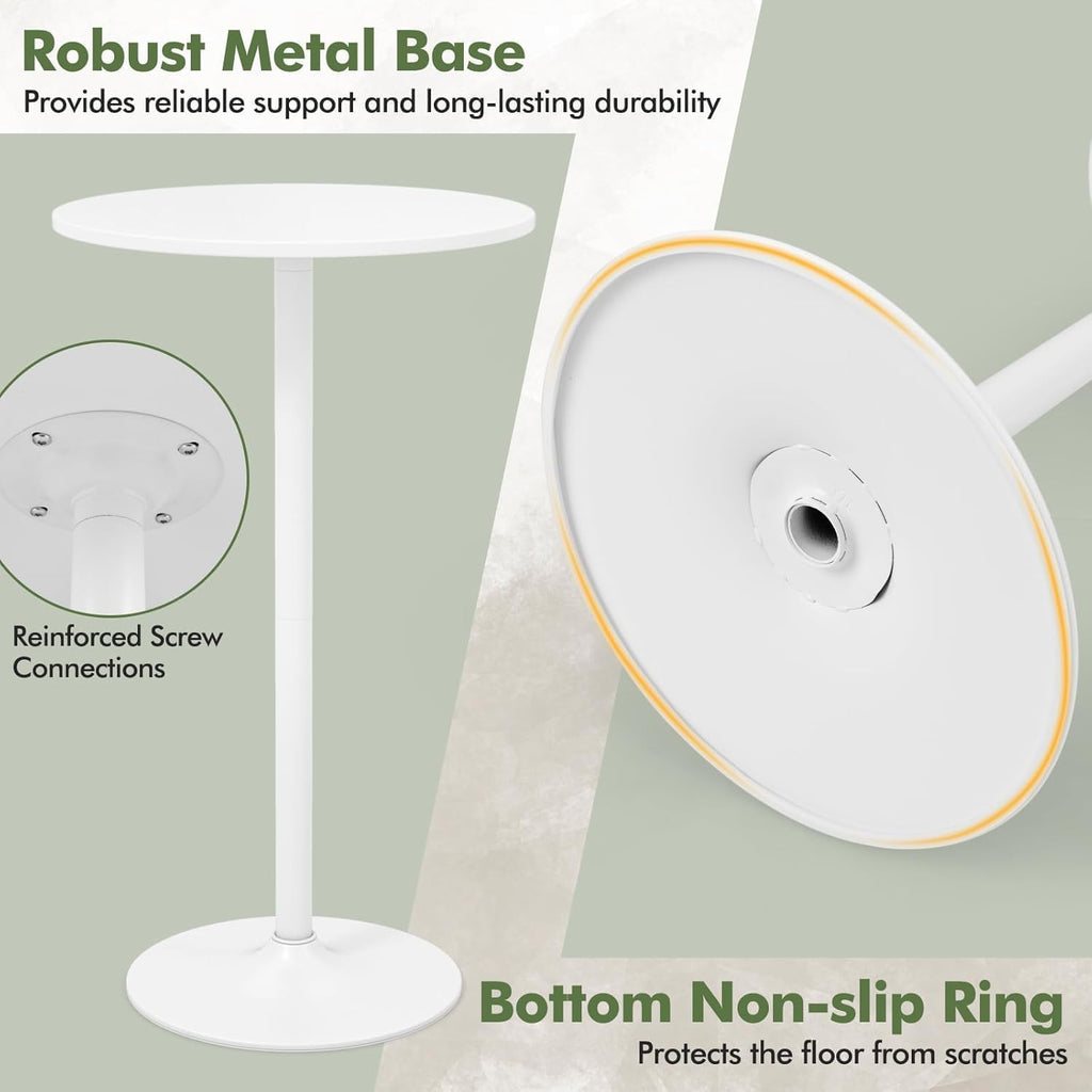 POWERSTONE Two-in-one Cocktail Tables Set of 6, 24'' Round Bar Tables with Sturdy Metal Base, 40"/22" Two Convertible Height High Top Pub Table, Coffee Table for Home Bar, Bistro, Dining Room, White