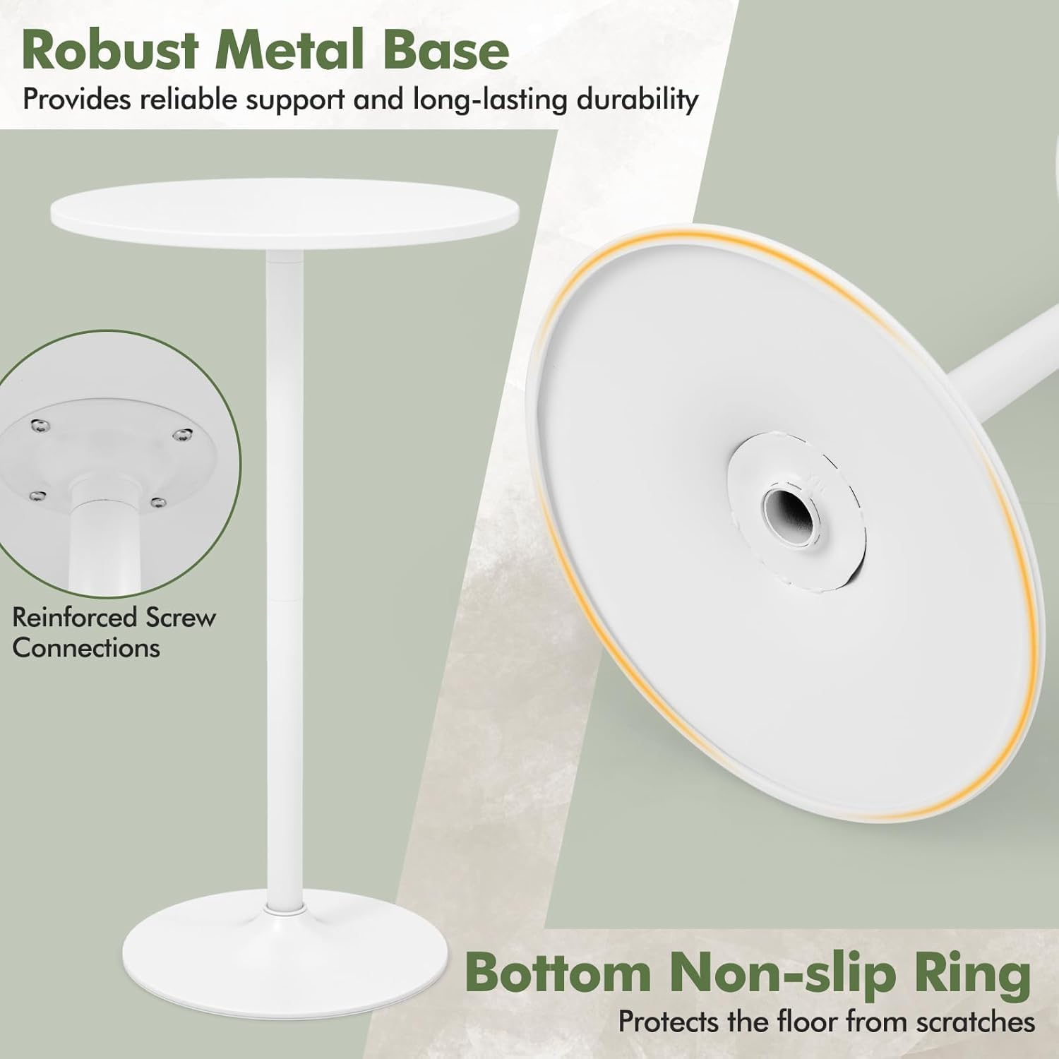 POWERSTONE Two-in-one Cocktail Tables Set of 6, 24'' Round Bar Tables with Sturdy Metal Base, 40"/22" Two Convertible Height High Top Pub Table, Coffee Table for Home Bar, Bistro, Dining Room, White