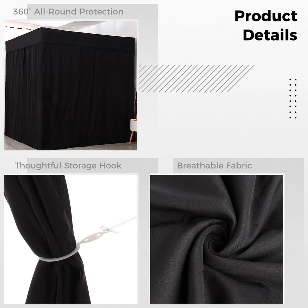 Four Corners Post Bed Canopy, Lightproof Bed Curtain, Blackout Canopy Bed Curtains, Black Bed Canopies for Adults Bedroom Decor (Black, 59 x 79 x 77 Inches, Queen)