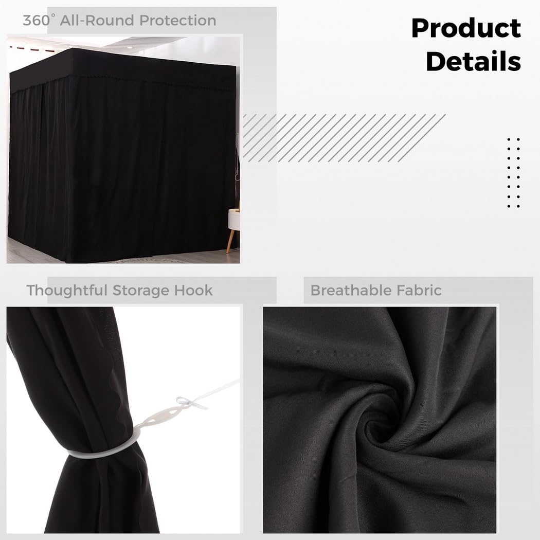 Four Corners Post Bed Canopy, Lightproof Bed Curtain, Blackout Canopy Bed Curtains, Black Bed Canopies for Adults Bedroom Decor (Black, 59 x 79 x 77 Inches, Queen)