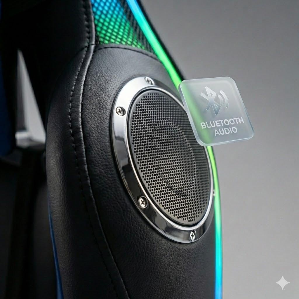 Gaming Chair with RGB LED Lights, Footrest, Lumbar Support & Headrest - High Back Reclining Swivel Computer Chair with Canopy (Blue)