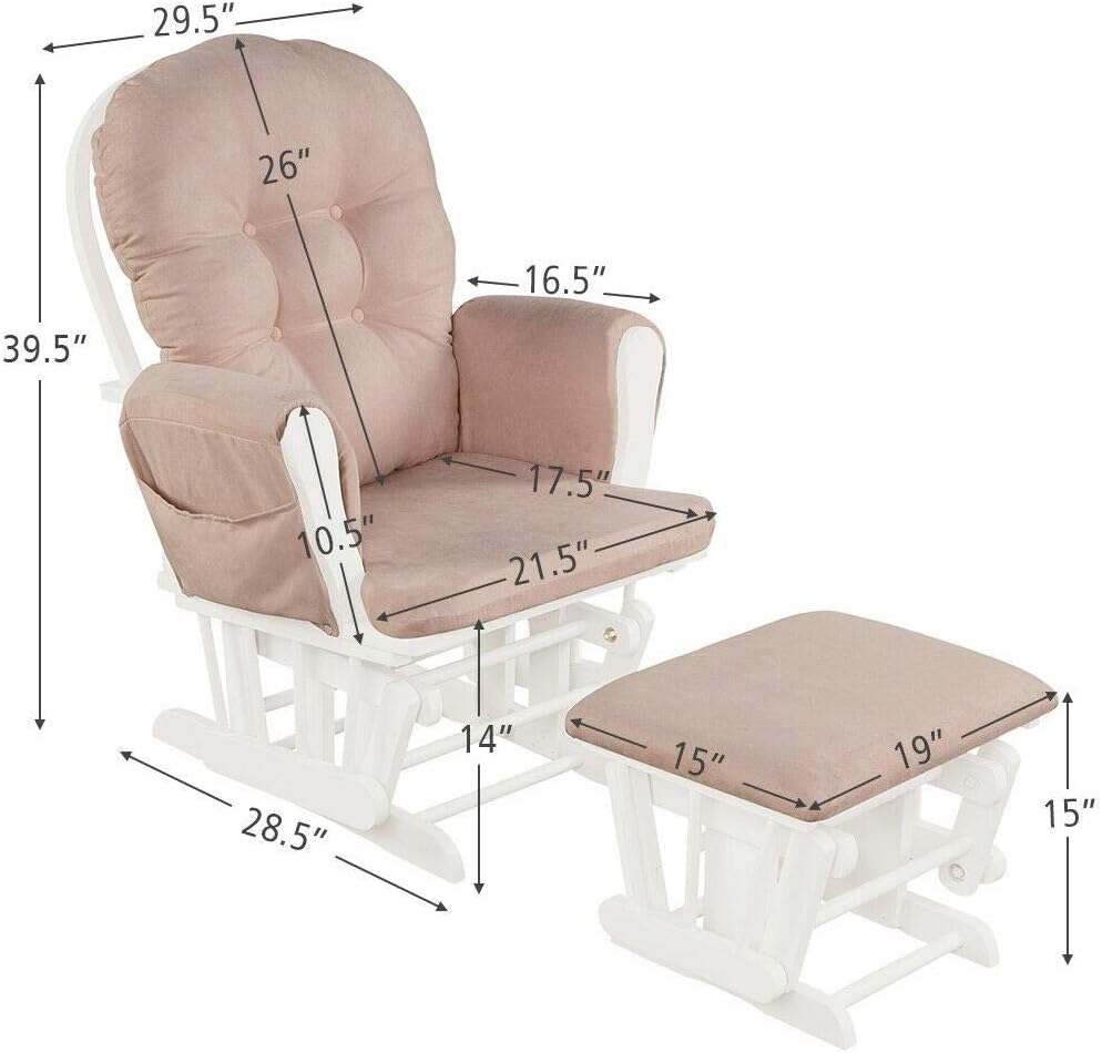 Nursery Rocking Chairs Nursery Glider Rocking Chair Wood Baby Rocker with Ottoman Cushion Upholstered Nursing Chair with Padded Arms (Pink)