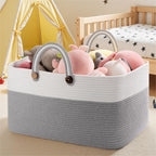 OIAHOMY 75L Large Blanket Basket, 22”x17”x12” Rectangle Woven Baskets For Storage, Nursery Blanket Storage Living Room, Toy Box With Long Handle-Gradient Grey With White