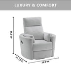 Soho Baby Nottingham Upholstered Glider Recliner Rocking Chair 360° Swivel for Nursery and Living Roomr, Plush Gray