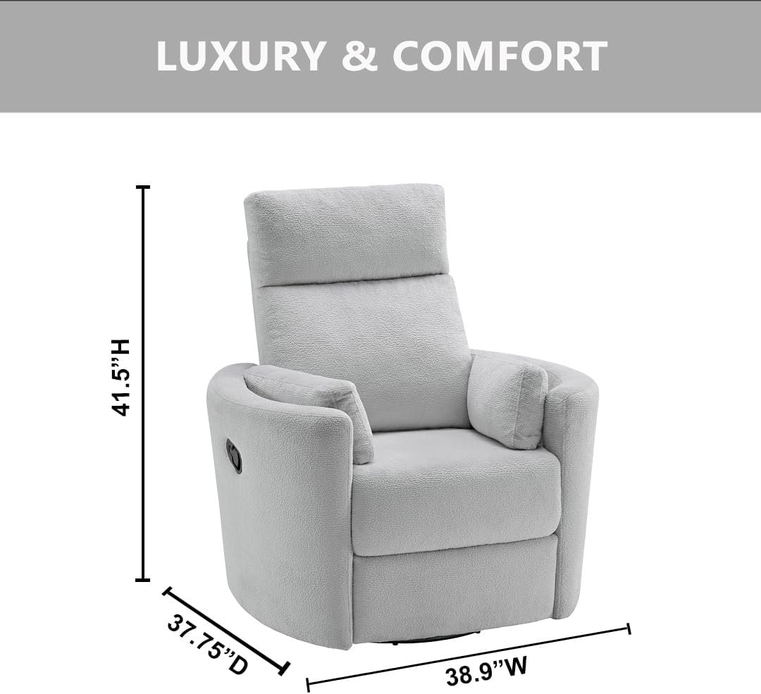 Soho Baby Nottingham Upholstered Glider Recliner Rocking Chair 360° Swivel for Nursery and Living Roomr, Plush Gray