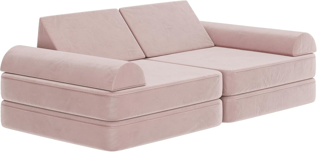 Flash Furniture Marlowe Modular Foam Kids Play Couch, 6 Soft Sectional Sofa Pieces, Convertible Kids Couch, Removable Covers, 56", Blush
