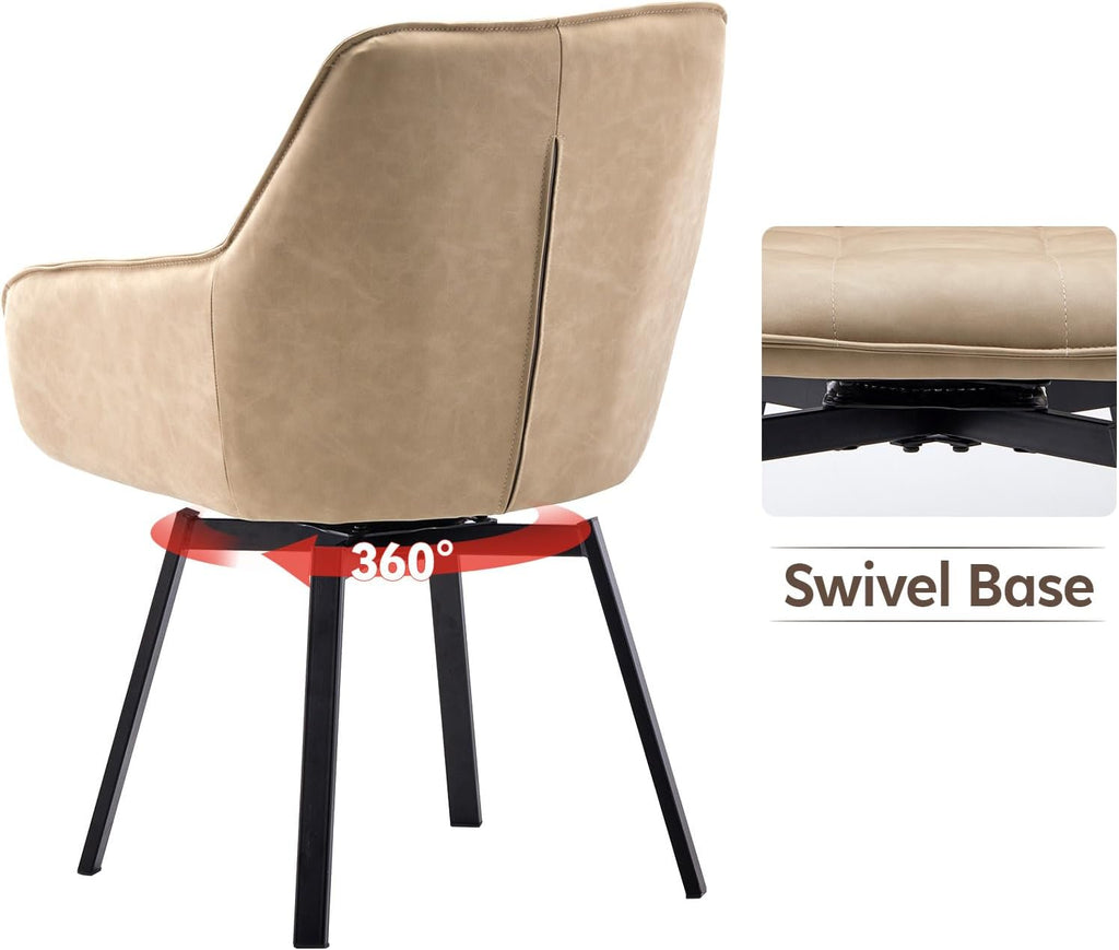 TUKAILAi Swivel Dining Chairs Set of 4, Faux Leather Dining Chairs with Arms & Metal Legs, Upholstered Mid Century Rotatable Kitchen Chairs for Living Room Bedroom Kitchen Restaurant (Cream)