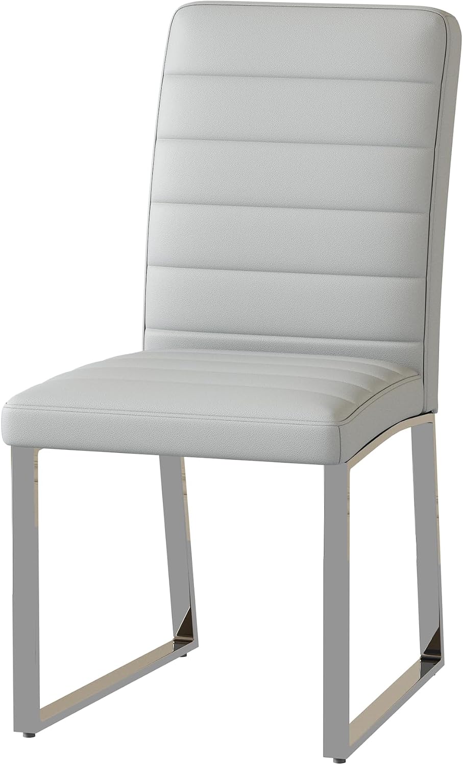 Modern Dining Chairs Set of 6, Grey Faux Leather Kitchen Chairs, Upholstered Armless Dining Room Chair with Silver Metal Legs Heavy Duty, Comfortable (Grey Chiars, Set of 6)