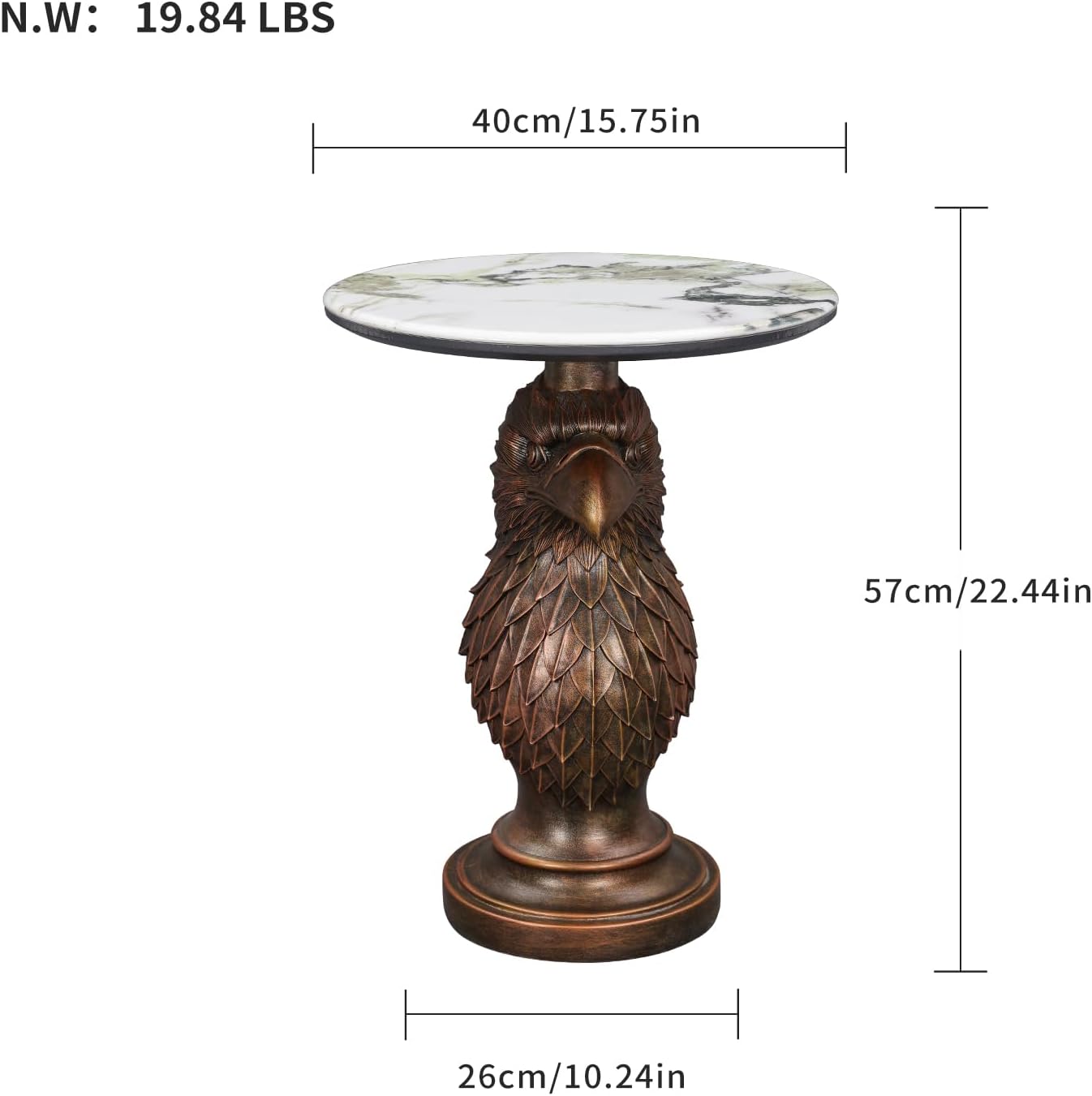 Eagle Head Accent Side Table - End Table with Faux Marble Top Unique Eagle Statue Decor for Living Room Bedroom Entryway Elegant Animal Sculpture Modern Classical Decoration, Bronze