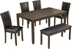 6-Piece Dining Table Set with Bench and Chairs - Solid Wood Kitchen Dining Room Table Set in Farmhouse Rustic Style, Table Set for 6 with 4 Chairs and Bench Seat.(Dark Walnut_Large)