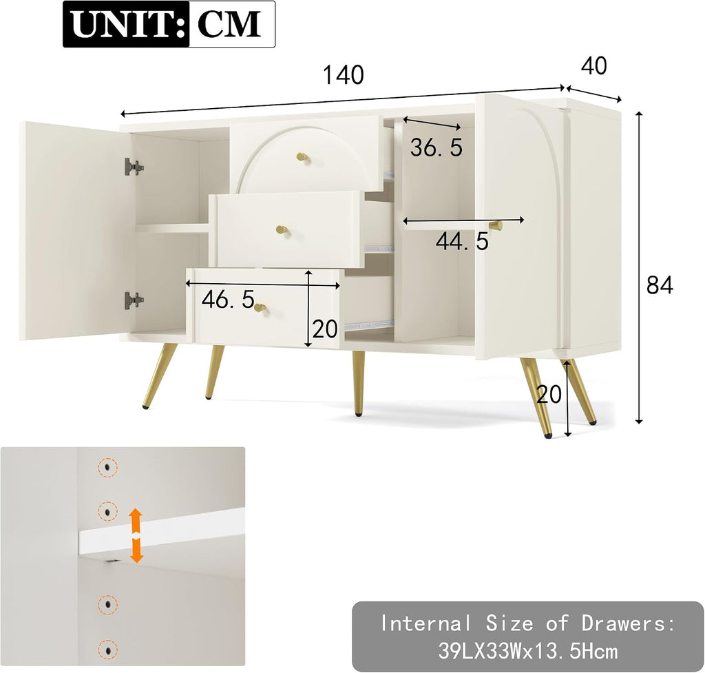 CYJZH Modern Metal Foot Two Door Dining Cabinet, Combining Wood and Metal, Simple Style, Dining/Living Room/Kitchen Storage cabinets, Providing Large Storage Space (2Cream White + MDF)