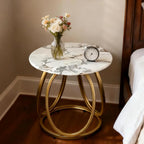 O&K FURNITURE Gold Side Table Living Room, Round End Table with Marbling Stone, Nightstand with Metal Frame, for Bedroom, Home Office, 1PC