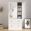 Wardrobe Armoire Closet with Mirror, 2 Door Wardrobe Cabinet with 2 Drawer & Extendable Hanging Rod, Bedroom Armoire Cabinet Clothing Organizer, Type A White (35.5" W x 15.8" D x 70.8" H)