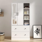 Wardrobe Armoire Closet with Mirror, 2 Door Wardrobe Cabinet with 2 Drawer & Extendable Hanging Rod, Bedroom Armoire Cabinet Clothing Organizer, Type A White (35.5" W x 15.8" D x 70.8" H)