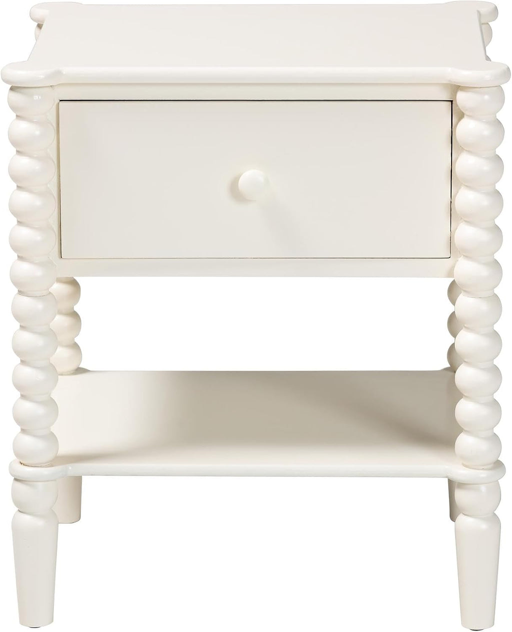 Baxton Studio Rimona End Table with Bobbin Legs - 1-Drawer Accent Table with Spindle Turned Legs and Open Shelf, Cottage Farmhouse Style Side Table for Living Room
