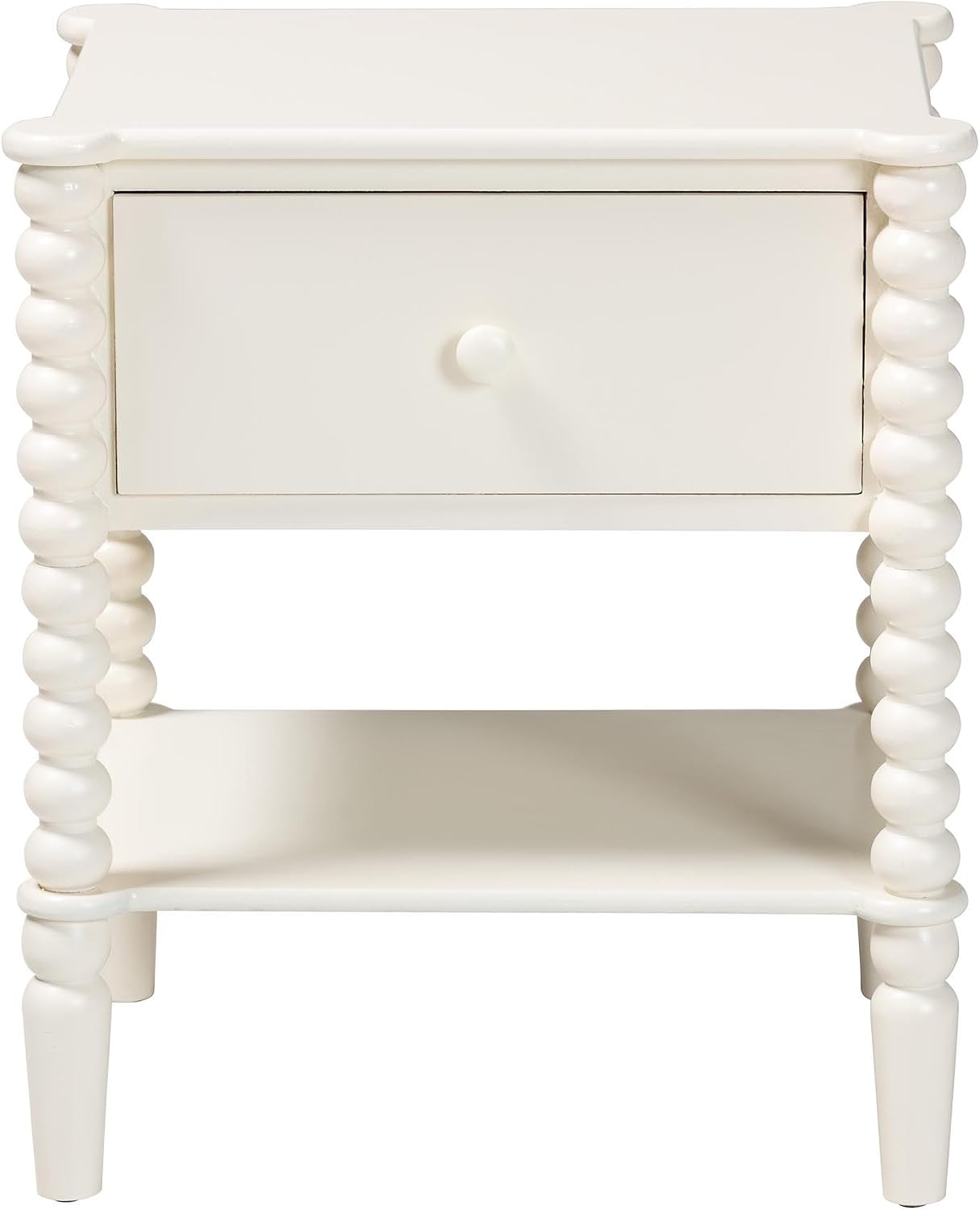 Baxton Studio Rimona End Table with Bobbin Legs - 1-Drawer Accent Table with Spindle Turned Legs and Open Shelf, Cottage Farmhouse Style Side Table for Living Room